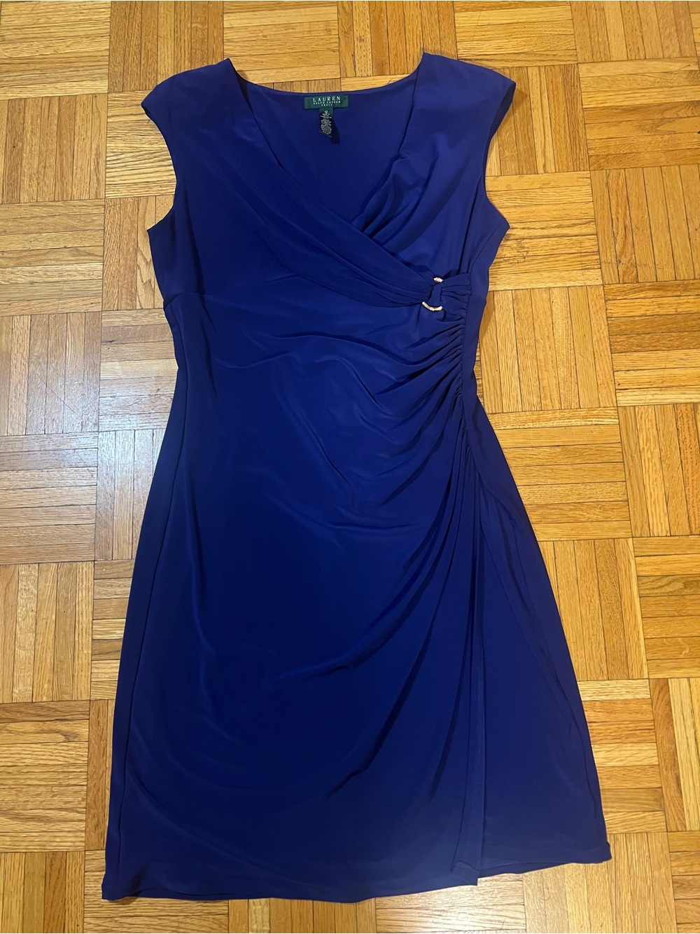 Timeless Basic Chic Ralph Lauren Cap-Sleeve Royal Blue Faux-Wrap Dress size 12